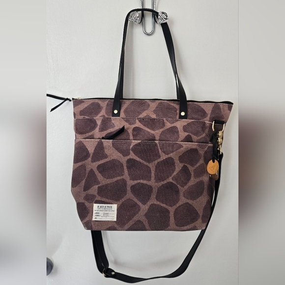 R. Riveter Handbags - R. Riveter Ada large crossbody tote bag B rown giraffe mixed media canvas NWOT